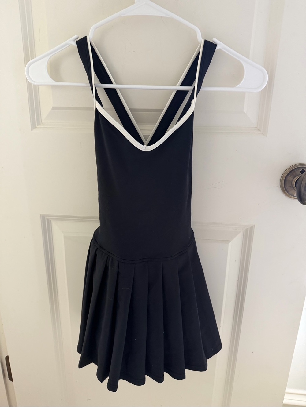 Black V-Back Pleated Romper with Contrast Trim